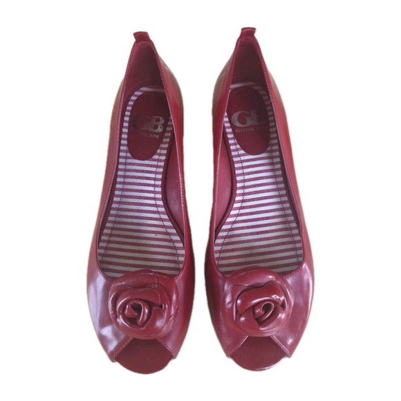Gianni Bini Shoes - GIANNI Bini Red Peekaboo Flats with Rose Accent, Womens Size 6.5